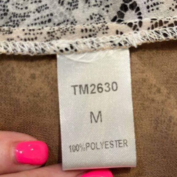 ANTHROPOLOGIE THML Long Sleeve Button Down Blouse Brown Black Women’s Size M - Picture 5 of 6